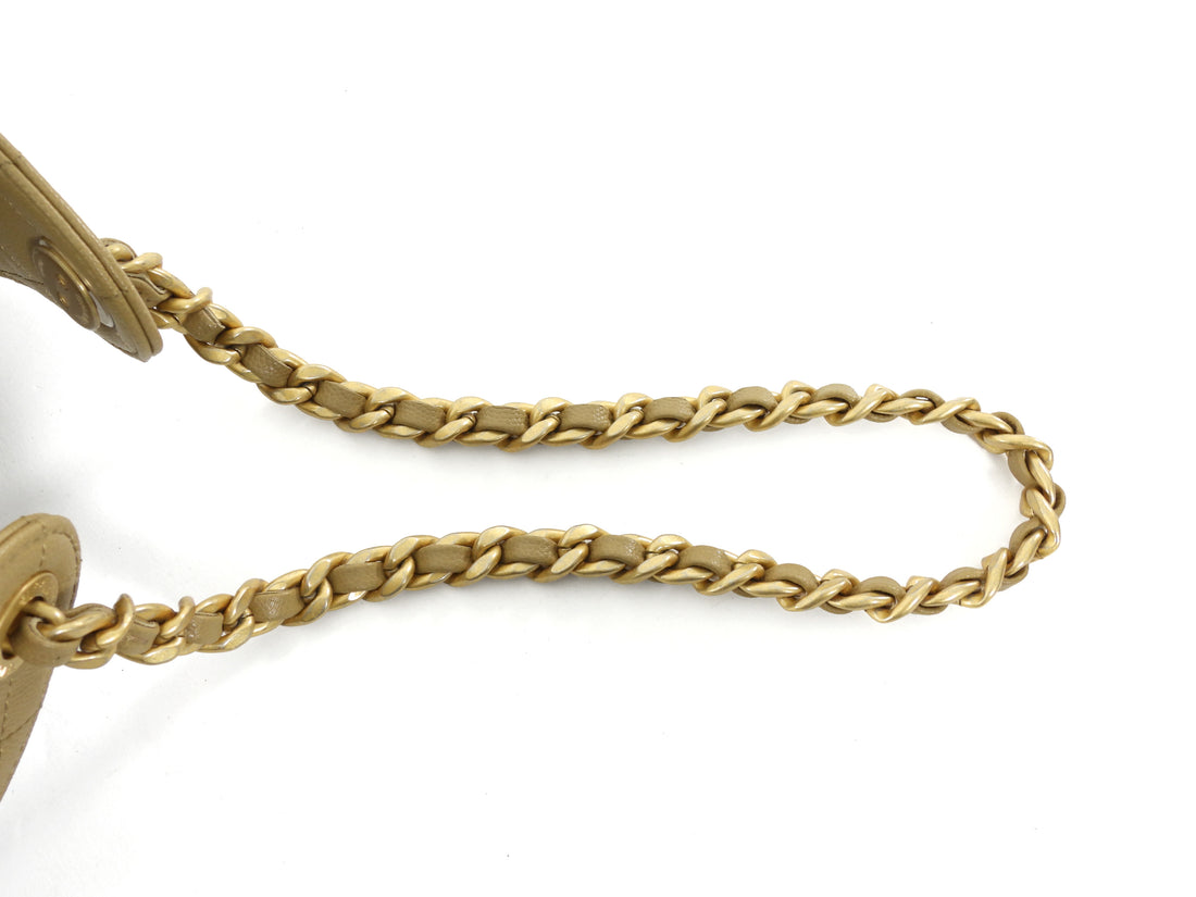Chanel Beige 25 Matte Gold Drawstring Quilted Caviar Leather Chain Hobo Bag