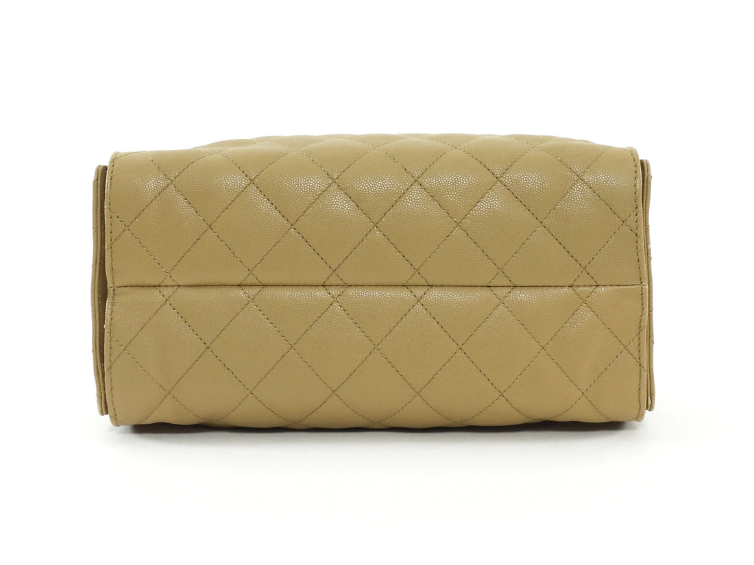 Chanel Beige 25 Matte Gold Drawstring Quilted Caviar Leather Chain Hobo Bag