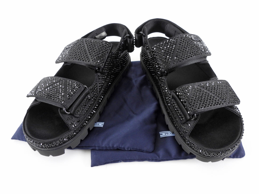 Prada Re-Nylon Crystal Strass Dad Sandals Black - 38.5