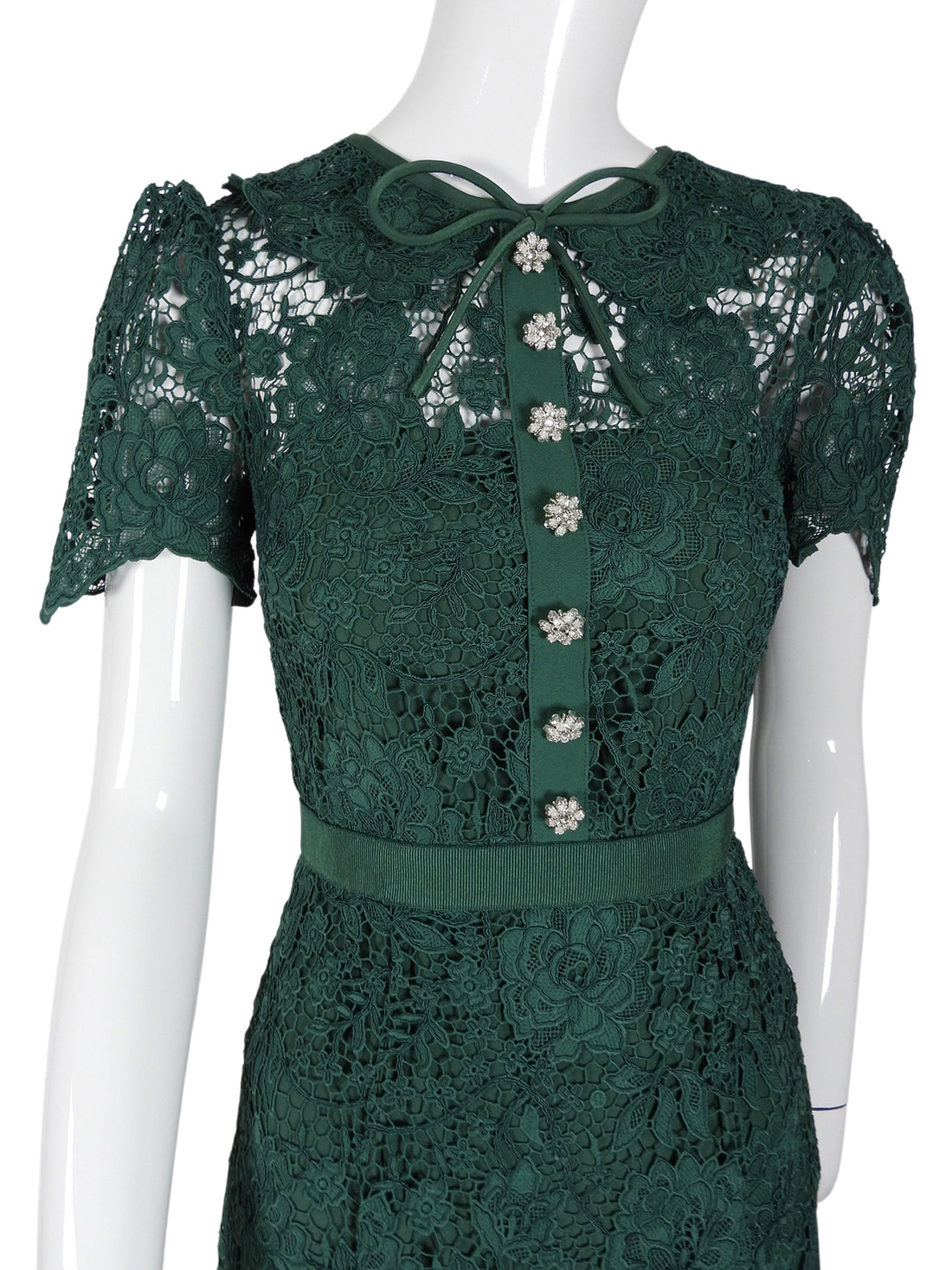 Self Portrait Green Cord Lace Button Down Midi Dress NWT - 2