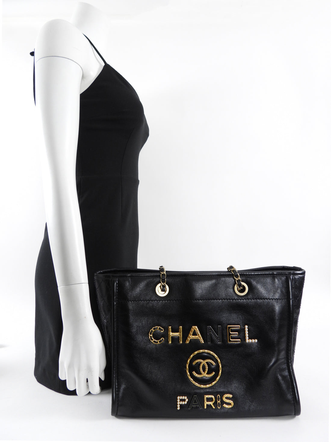 Chanel Black Leather Small Charms Deauville Tote Bag
