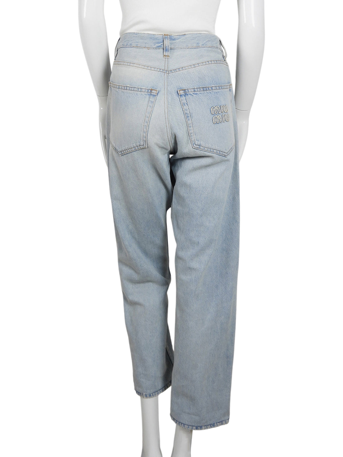 Miu Miu Button Fly Light Wash Logo Denim Jeans - 25