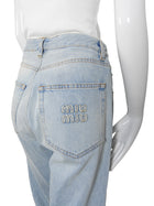 Miu Miu Button Fly Light Wash Logo Denim Jeans - 25