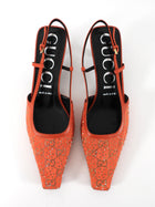 Gucci Crystal Studded Sling Back Kitten Heels Orange - 40