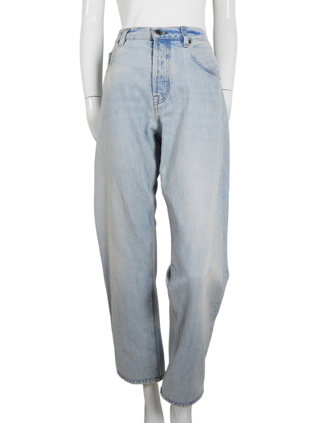 Miu Miu Button Fly Light Wash Logo Denim Jeans - 25