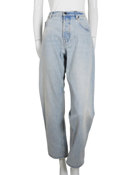 Miu Miu Button Fly Light Wash Logo Denim Jeans - 25