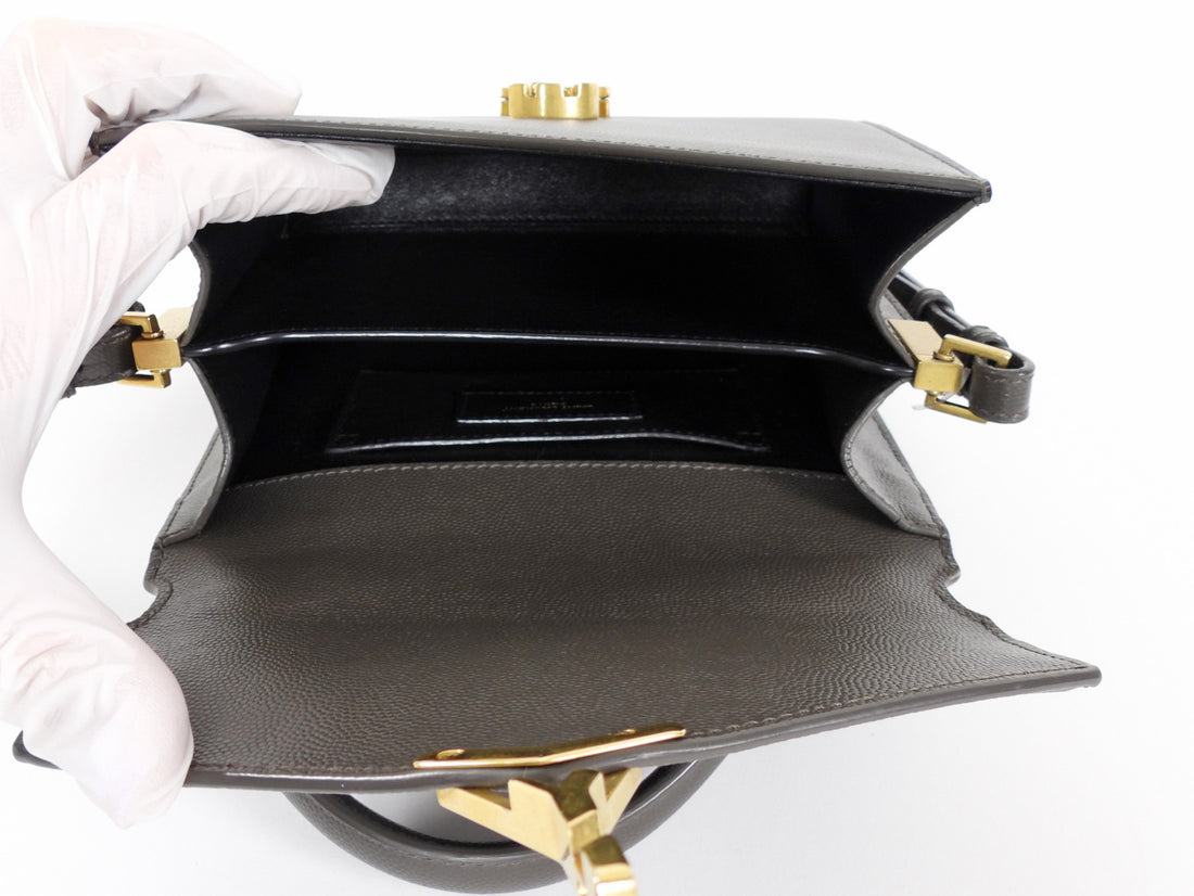 Saint Laurent Mini Cassandra Slate Grey Leather Top Handle Bag