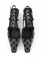 Gucci Mesh Crystal Studded Sling Back Kitten Heels Black - 39.5