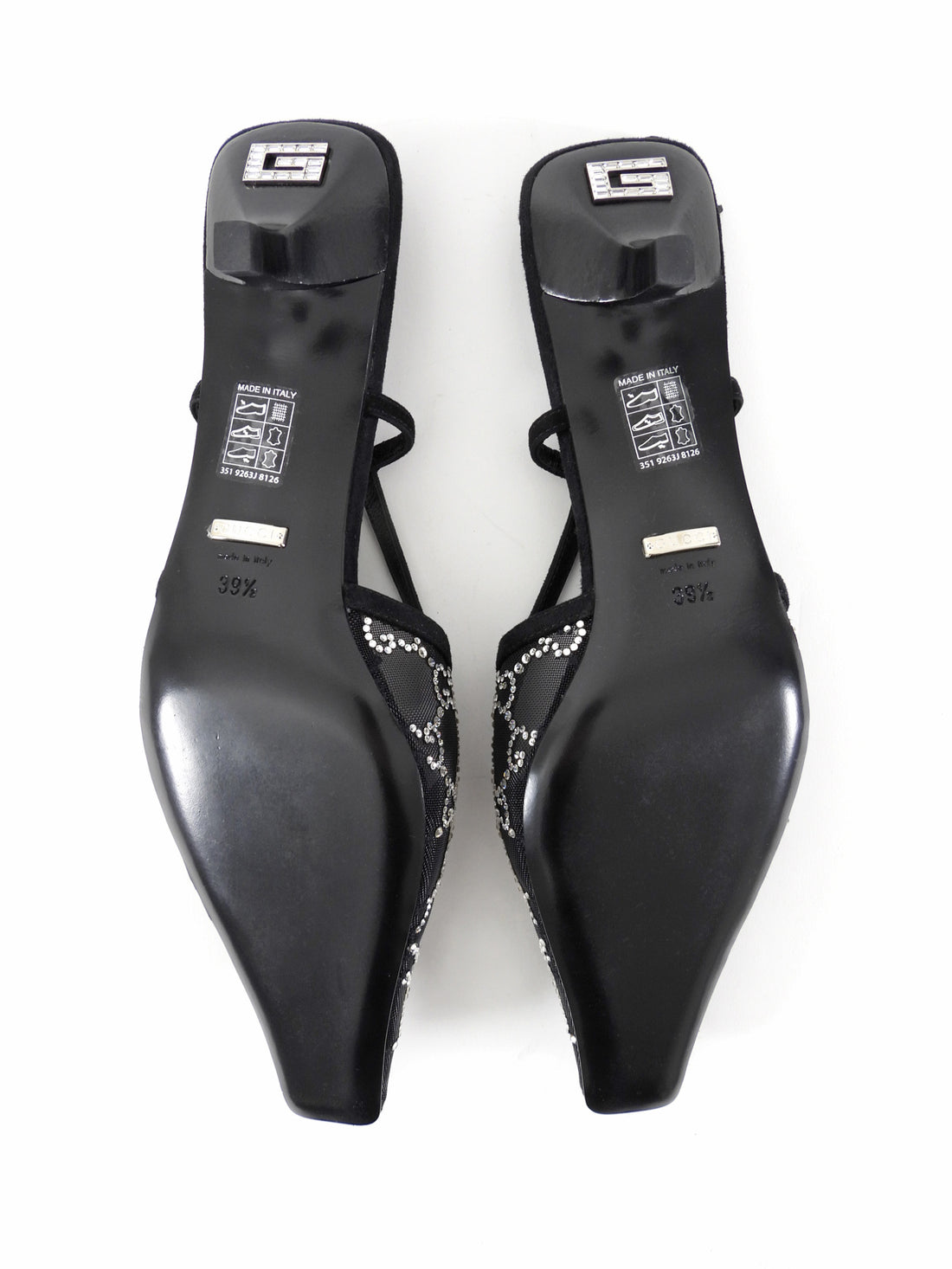 Gucci Mesh Crystal Studded Sling Back Kitten Heels Black - 39.5