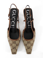 Gucci Woven Crystal Studded Sling Back Kitten Heels Brown - 39.5