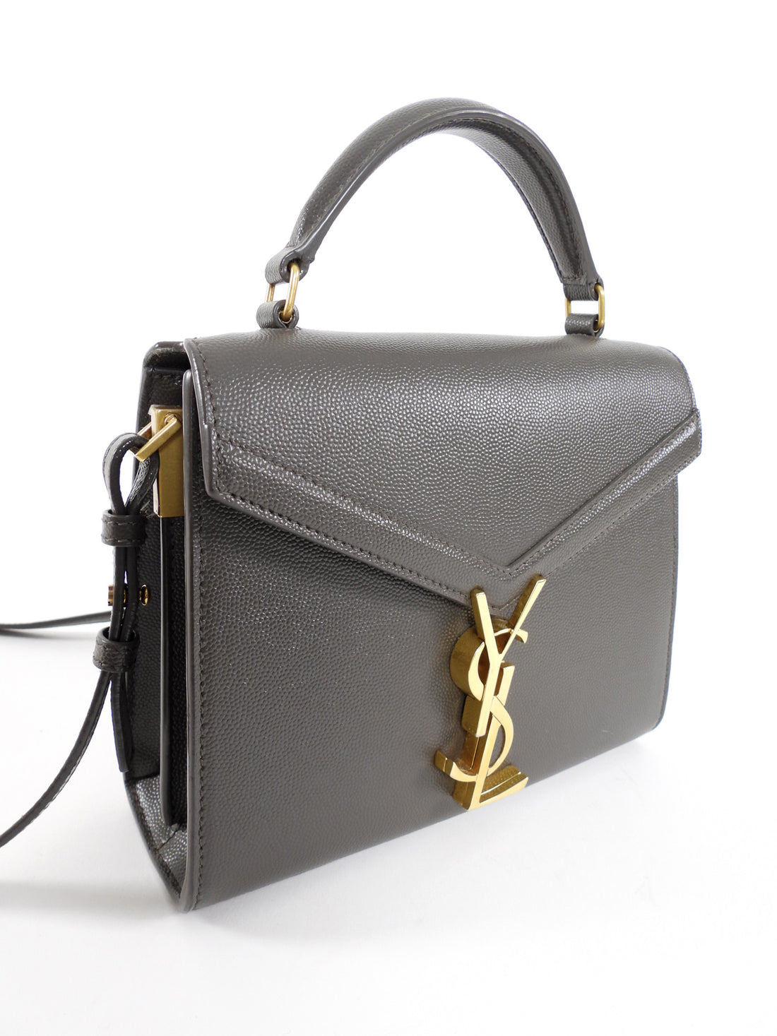 Saint Laurent Mini Cassandra Slate Grey Leather Top Handle Bag