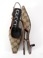 Gucci Woven Crystal Studded Sling Back Kitten Heels Brown - 39.5