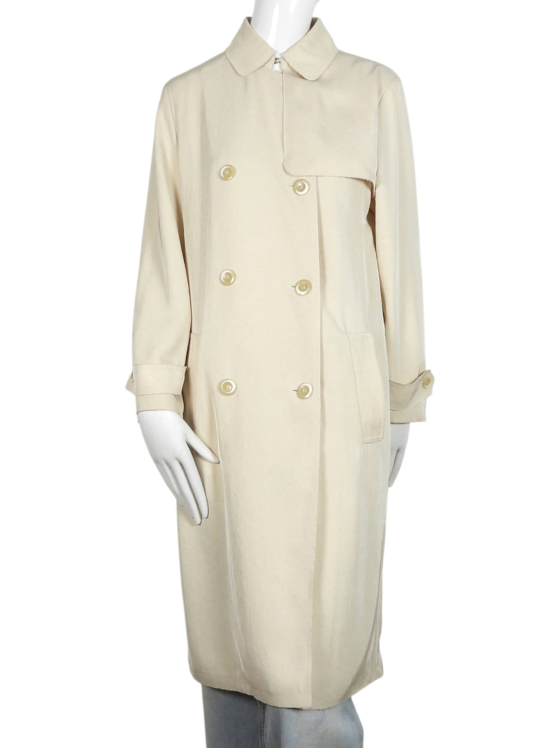 Vanessa Bruno Sand Beige Double Breasted Raw Hem Trench Coat - 38