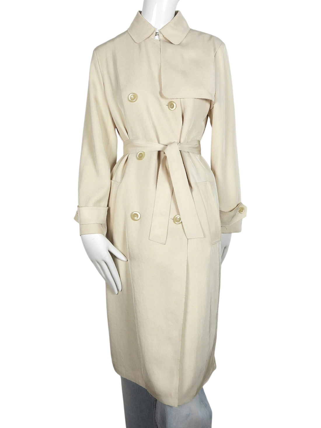 Vanessa Bruno Sand Beige Double Breasted Raw Hem Trench Coat - 38