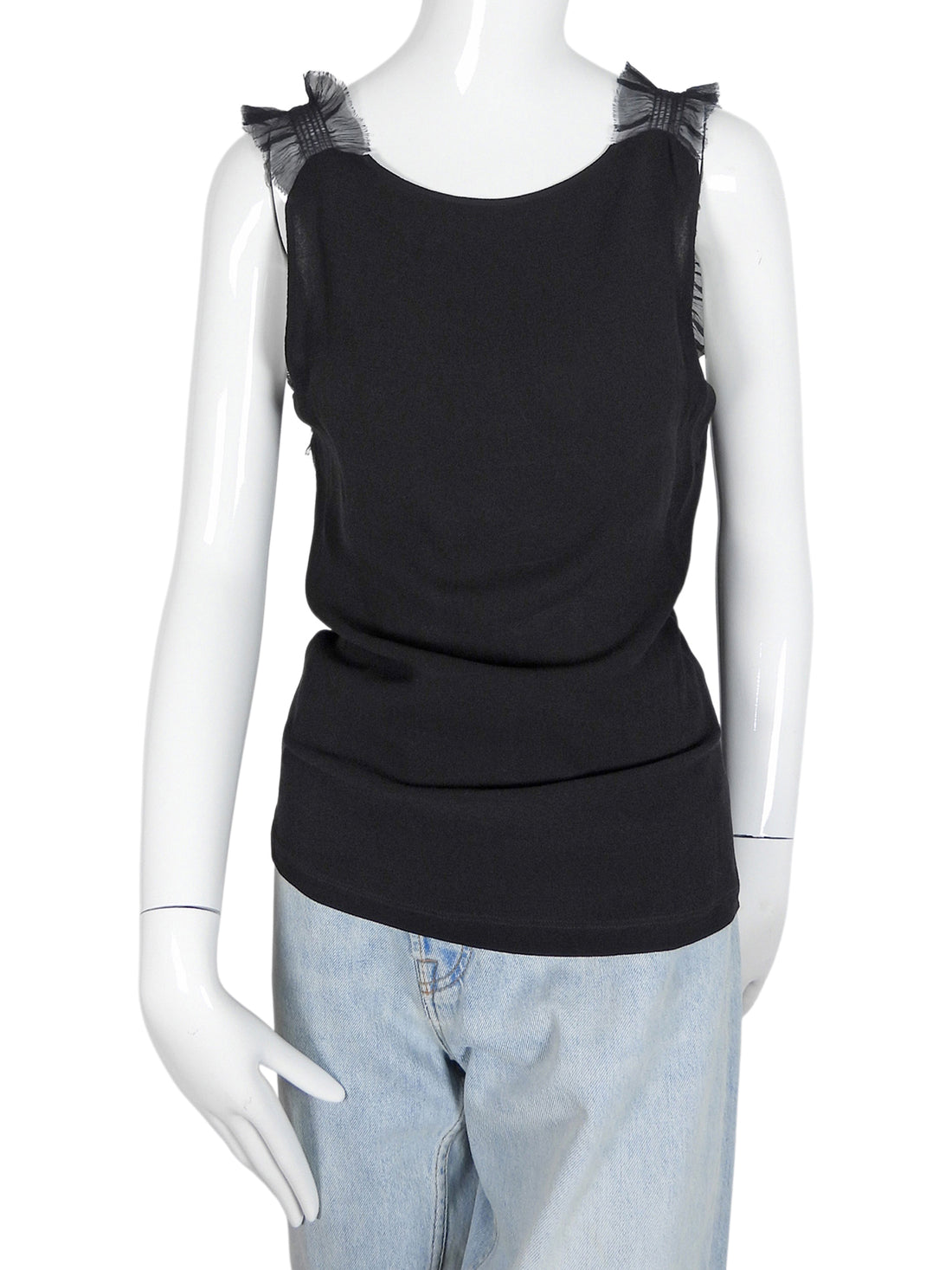 Fendi Black Frayed Silk Strap tank Top - IT 40