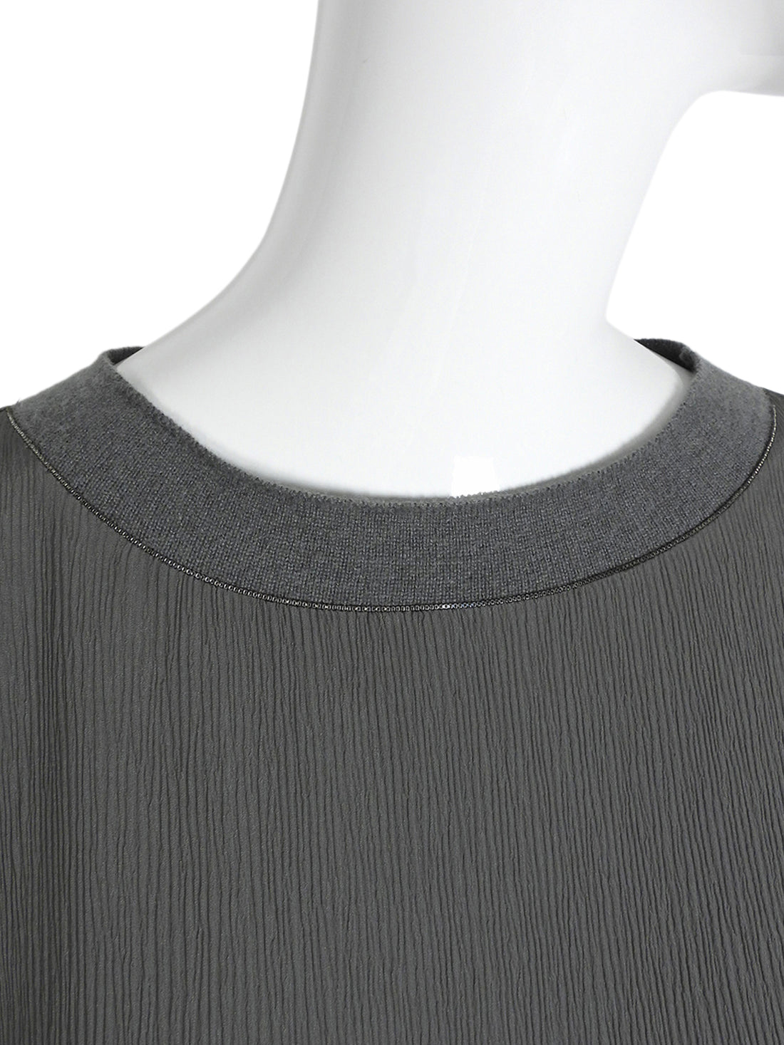 Fabiana Filippi Grey Monili Trim Neck Silk Long Sleeve Tee - L