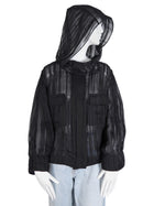 Alberta Ferretti Black Sheer Silk Pleat Hood Jacket - M
