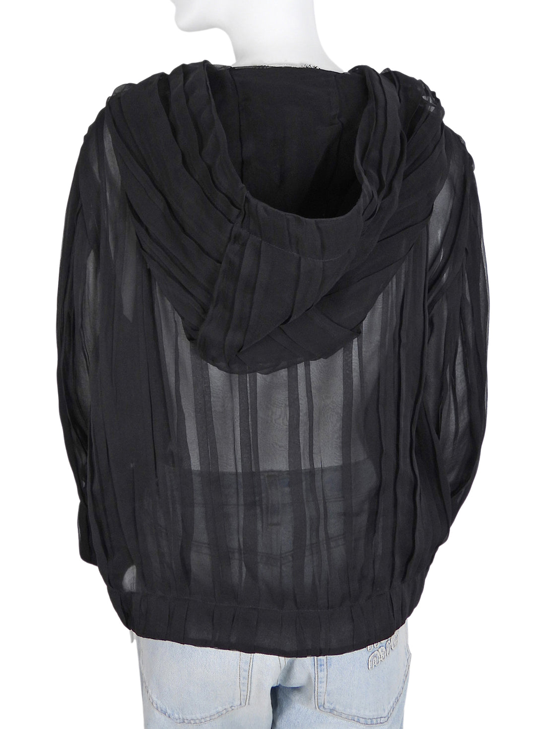 Alberta Ferretti Black Sheer Silk Pleat Hood Jacket - M