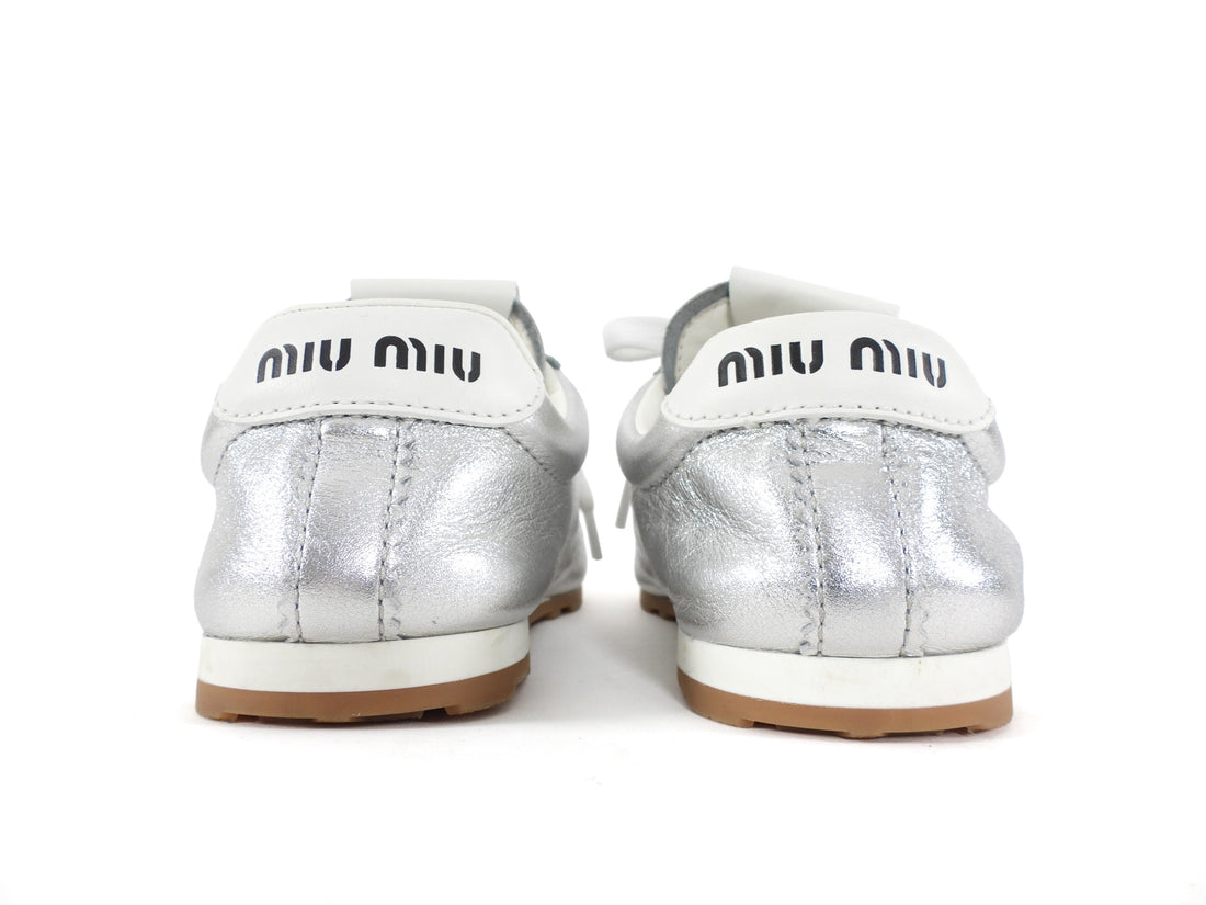 Miu Miu Silver Plume Mordoré Calfskin Sneakers - 37
