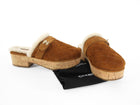 Chanel 21A Brown Shearling CC Turn Clasp Quilt Cork Mules - 37