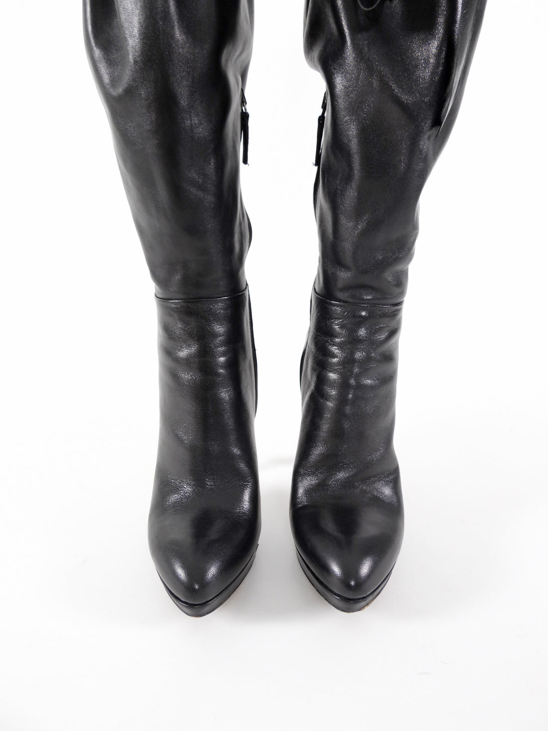 Prada Black Nappa Leather Drawstring Tall Heeled Boots - 36.5