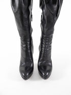 Prada Black Nappa Leather Drawstring Tall Heeled Boots - 36.5