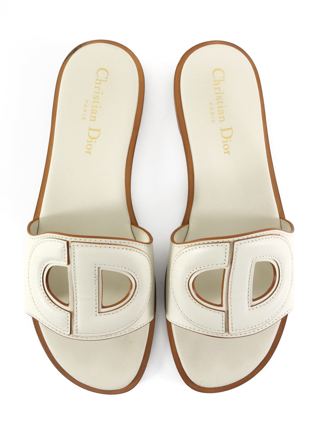 Dior D-Club Leather Slide Sandals Ivory - 36