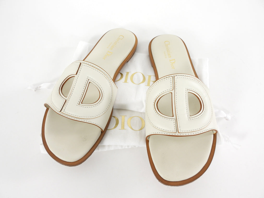 Dior D-Club Leather Slide Sandals Ivory - 36