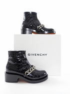 Givenchy Black Patent Croc Embossed Chain Detail Ankle Boots - 38 / 7.5