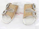 Roger Vivier Slidy Viv Raffia Strass Sandals Neutral Biege - 36