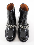Givenchy Black Patent Croc Embossed Chain Detail Ankle Boots - 38 / 7.5