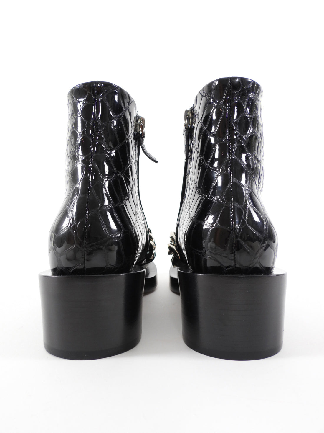 Givenchy Black Patent Croc Embossed Chain Detail Ankle Boots - 38 / 7.5