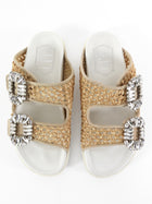 Roger Vivier Slidy Viv Raffia Strass Sandals Neutral Biege - 36