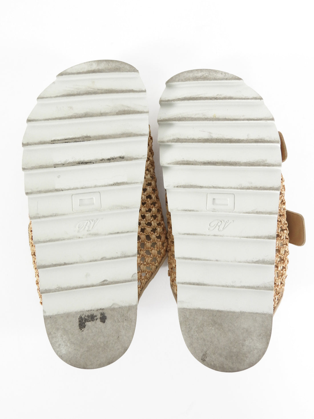 Roger Vivier Slidy Viv Raffia Strass Sandals Neutral Biege - 36
