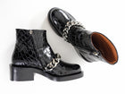 Givenchy Black Patent Croc Embossed Chain Detail Ankle Boots - 38 / 7.5