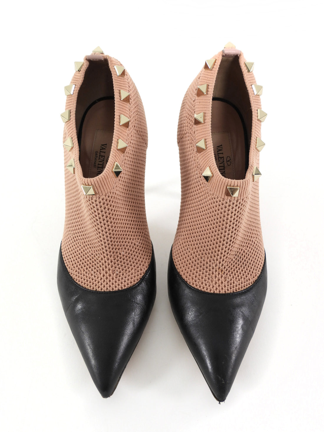 Valentino Mesh Knit Rockstud Ankle Booties Blush & Black Leather - 35.5