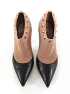 Valentino Mesh Knit Rockstud Ankle Booties Blush & Black Leather - 35.5