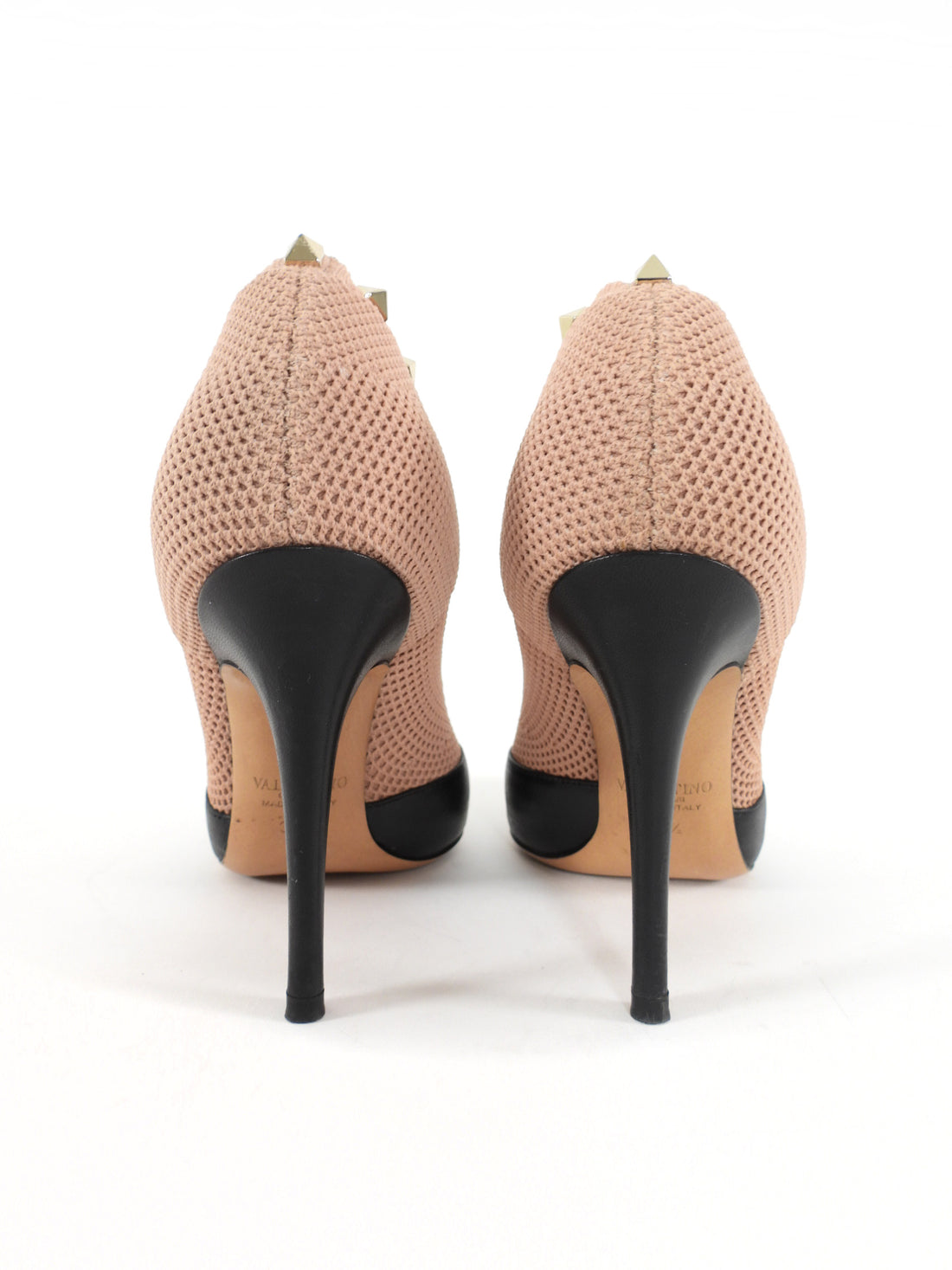 Valentino Mesh Knit Rockstud Ankle Booties Blush & Black Leather - 35.5