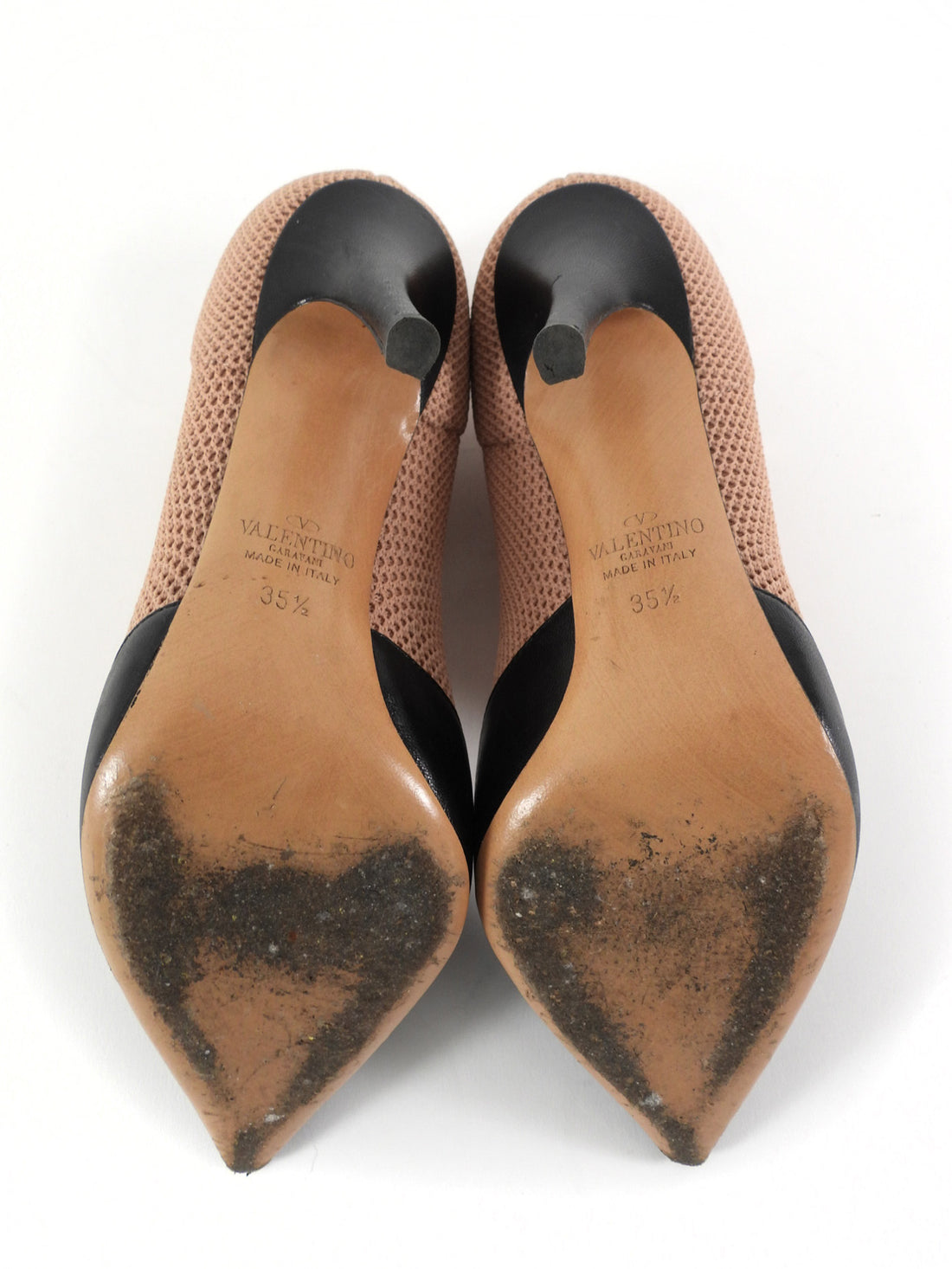 Valentino Mesh Knit Rockstud Ankle Booties Blush & Black Leather - 35.5