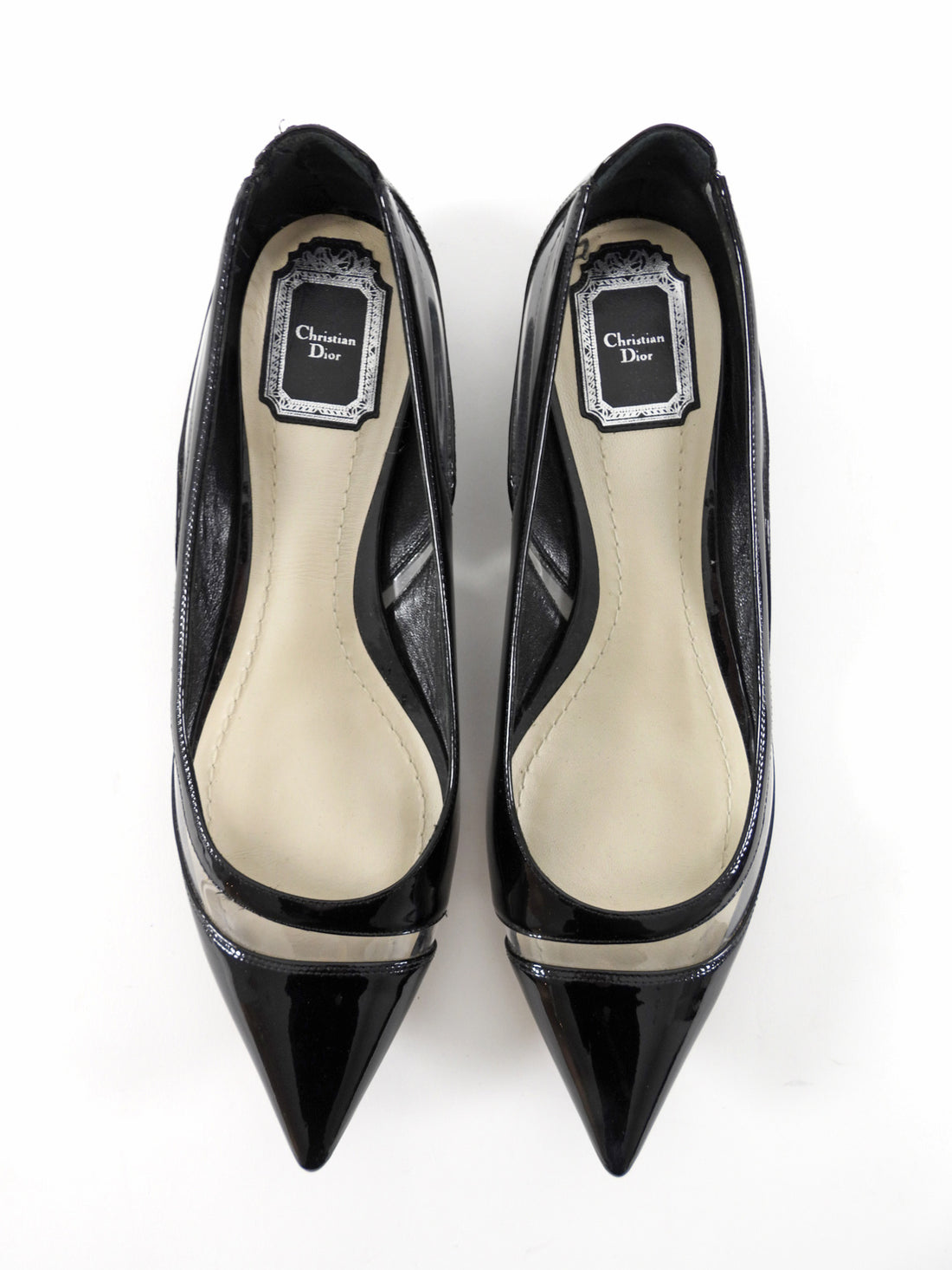 Christian Dior Black Patent Leather PVC Pointed Ballet Flats - 39