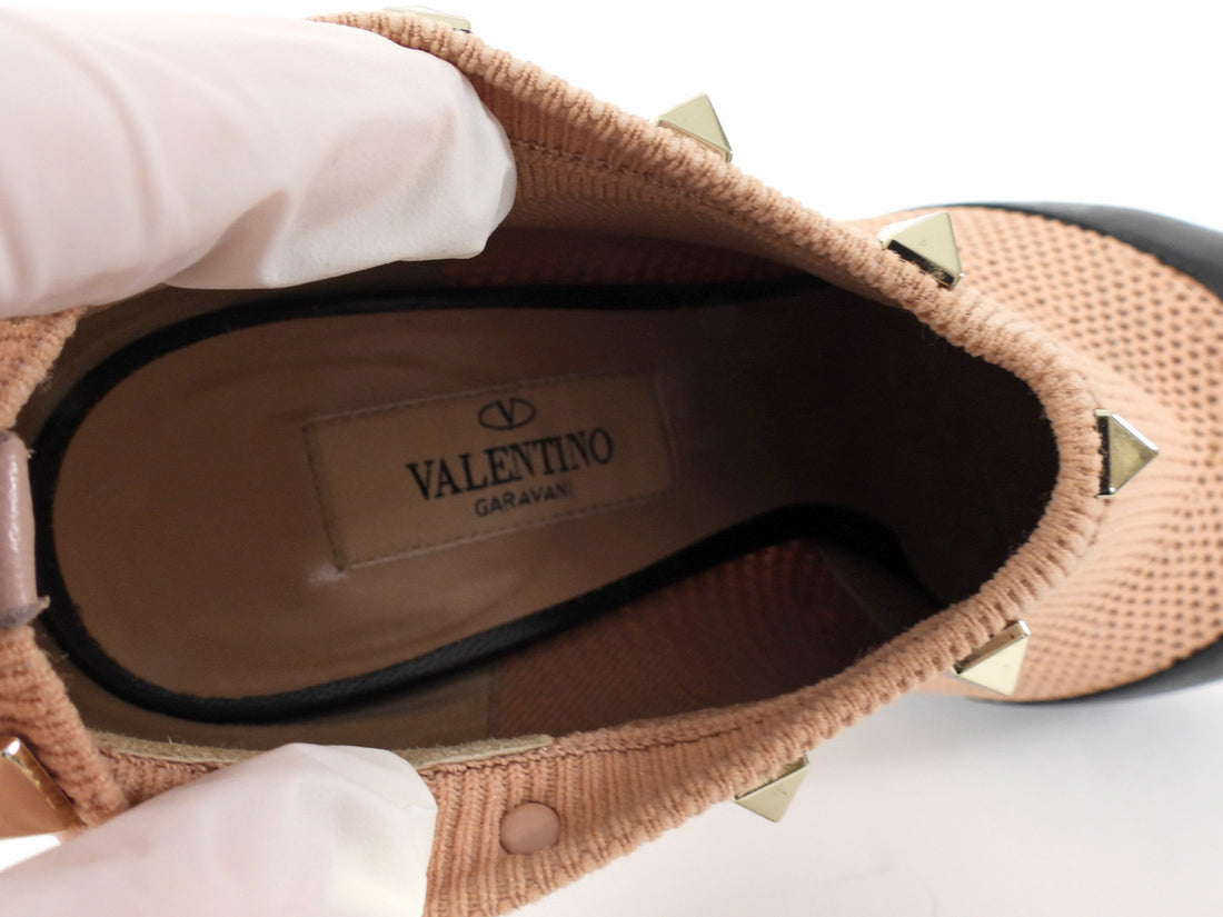 Valentino Mesh Knit Rockstud Ankle Booties Blush & Black Leather - 35.5