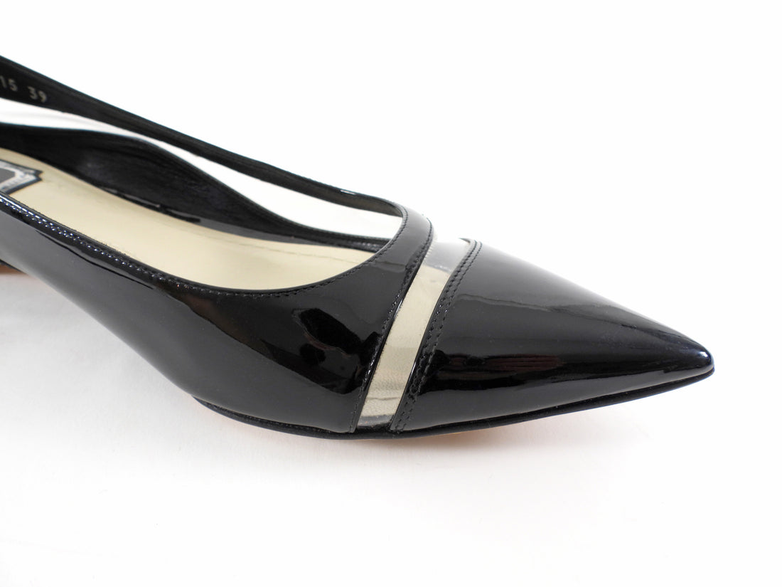 Christian Dior Black Patent Leather PVC Pointed Ballet Flats - 39