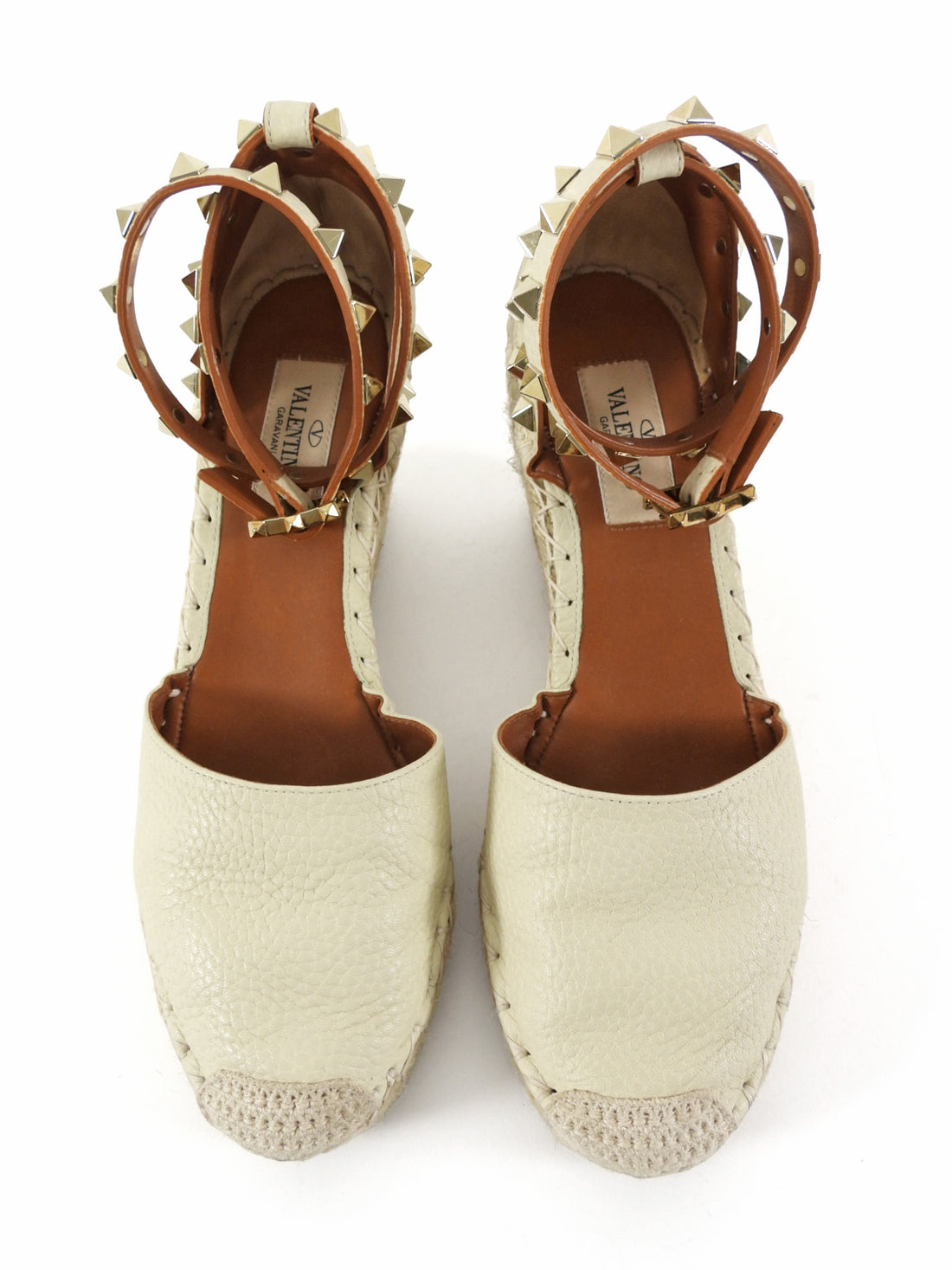 Valentino Rockstud Ankle Wrap Espadrille Wedge Ivory - 35
