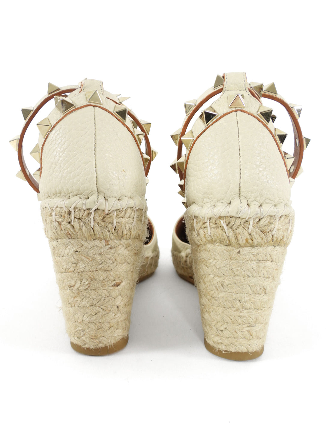 Valentino Rockstud Ankle Wrap Espadrille Wedge Ivory - 35