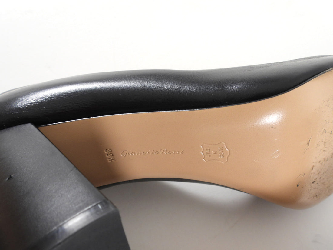 Gianvito Rossi Black Smooth Calf Leather Block Heel Pumps - 39.5