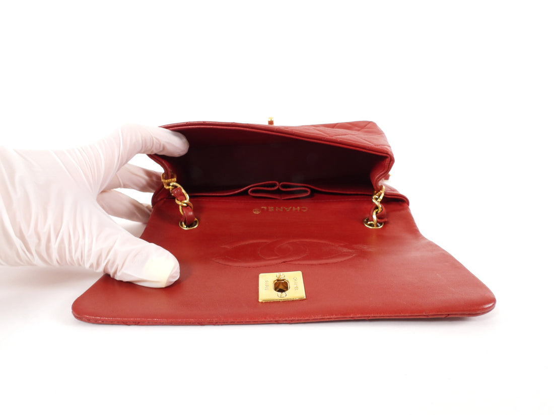 Chanel Vintage 1989 Red Quilted Leather Mini Full Flap Bag