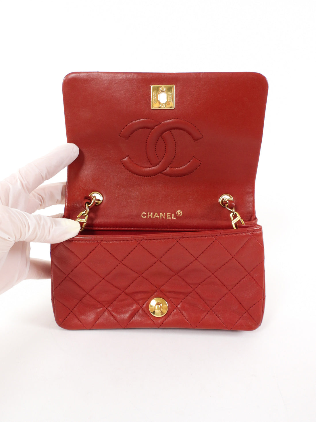 Chanel Vintage 1989 Red Quilted Leather Mini Full Flap Bag