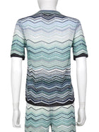 Missoni Blue White Zig Zag Lurex Knit Sequin Shimmer Tee Shirt - 42