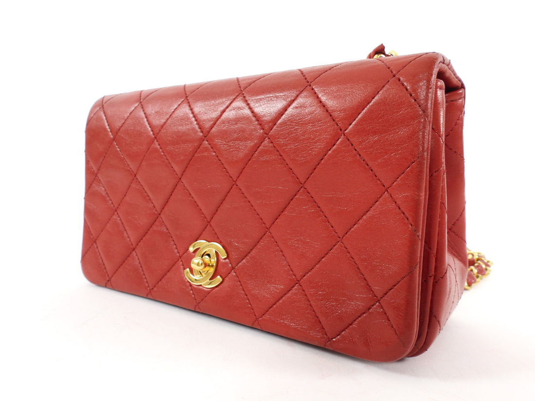 Chanel Vintage 1989 Red Quilted Leather Mini Full Flap Bag