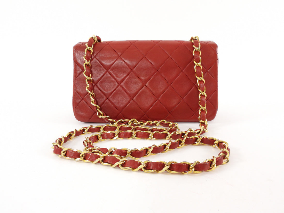 Chanel Vintage 1989 Red Quilted Leather Mini Full Flap Bag